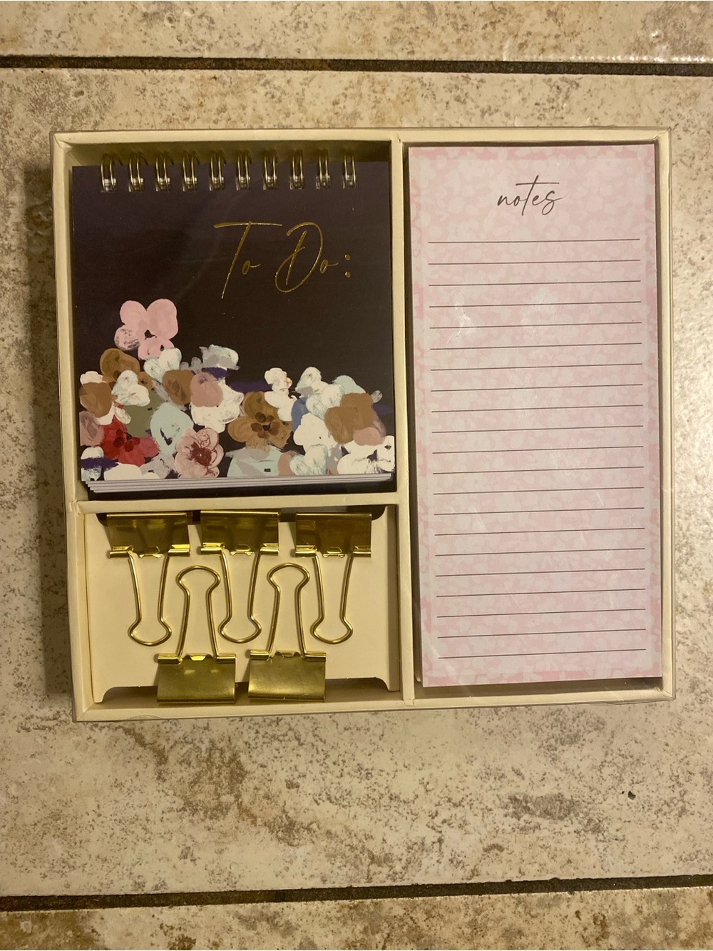 Floral To-Do & Lined Notes Desk Set with Gold Clips - Pink & Purple